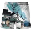 Pantaloncini da uomo Uomo 2022 Uomo 3D House Retro Chinese Brush Painting Stampa Fashion Beach Summer Casual Lascia entrare l'aria Costume da bagno
