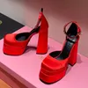 높은 뒤꿈치 플랫폼 샌들 유럽 연예인 거리 패션 매듭 가죽 오픈 발가락 신발 발목 스트 샴 피우기 검투사 샌들 Size35-42