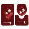 Rose Flower Romantic Bathroom Three-piece Set Toilet Mat Set Bathroom Floor Mat Bathroom Valentine's Day House Warming Gift 210622