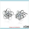 Jewelry925 Sterling Sier Heart على شكل CZ Zircon Crystal Flower أقراط للنساء الأذن الأذن قرط KY Drop Delivery 2021 QY1KD