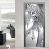 Modern 3D Textura de Metal Diamante Flower Stick Adesivo Abstracto Arte Mural Papel de Parede PVC Auto-Adesivo Porta impermeável Poster Decalques 210317