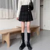 Calções femininas vintage Outono xadrez Tweed Saias Mulheres Cintura alta Elegant Slim Pérolas Botões Plus Size Harajuku Office M236