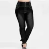 Plus Size Button Up Skinny Schwarz Grau Lange Jeans 4XL 5XL Frauen Frühling Hohe Taille Stretch Dünne Denim Hosen Dame Hosen 210809