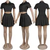 Dames twee stuk jurk mode trend korte mouw vest tops geplooid mini rokken pakken ontwerper vrouwelijke zomer effen kleur casual 2pcs sets