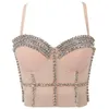 Dames Rhinestone Diamond Push Up Bustier Crop Top Camis Clubwear Sexy Punk Beaded Corset Bra Tank Afneembare Swashes