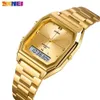 Skmei 3 temps mode hommes horloge en acier inoxydable chrono numérique montres hommes femmes étanche mince dame mâle alarme heure 1612 Q0524