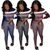 Women's Fashion Tracksuits Fall Plaid 2 Piece Sets Long Sleeve Crop Tops+Pants Matching Women Outfits Clothes Streetwear