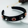 Trendy Crystal Flower Headband Elegant Big Imitation Pearl Beaded Velvet Hairband Female Party Jewelry Crowns