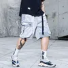 EFUNGAL Hip Hop Knee Length Pocket Reflective Stripe Summer Shorts Men Fashion Streetwear Loose Jogger Male Urban 210716