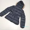Women Nylon Short Down Jacket Zipper Closure Belt Pockets Thick Warm Coat Italy Designer Woman Fur Hood Winter Outwear x1