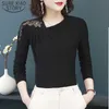 Autumn Winter Fashion Hollow Silk Long Sleeve Bottom Shirts Women Sexy Elegant Slim Solid Women Blouses and Tops 6910 50 210527