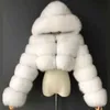 Lucyever mode hooded faux päls kappa kvinnor vinter varm plus storlek 8xl blå furry överrock elegant plysch gröda jacka femme 211112