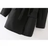 Mode zwart lange gordel jas blazer vrouw dubbele breasted pak jas vrouwelijke jurk 210421