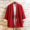 Męskie Kurtki JDDton Bawełna Kimono Luźne Solid Color Color Outerwear Vintage Chiński Styl Męska Kurtka Moda Casual Płaszcze Je614