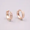 Real Pure 18K Rose Gold Earrings Two Rows Carved Flower Hoop 2.4g For Woman Gift & Huggie