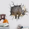Sfondi 2pcs Autoadesivo Cartoon Rhino Wall Sticker decorativo per la casa