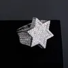 NIEUWE ZEXAGON STAR SILVERE KLEUR BLAUW IJS OUT Cubic Zirkoon met zijstenen Ringen Micro -verharde diamant hiphop sieraden voor cadeaus5473562