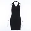 セクシーなドレス女性のホルターノースリーブボタンスリムな黒のエレガントなミニレディースカジュアルなバックレスパッケージのヒップパーティーES夏210522