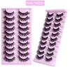 Extensions de faux cils en vison croisés épais et bouclés, doux et vifs, faits à la main, réutilisables, 10 paires, faux cils 3D, accessoire de maquillage pour les yeux, plateau à cils rose