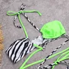 Costume da bagno bikini a fascia con stampa zebrata Costume da bagno femminile da donna a vita alta Set costume da bagno verde neon da bagno 210520