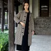 Johnature Women Plaid Vintage Parkas Winter Stand Button Long Sleeve Chinese Style Thick Women Cloths Cotton Linen Parkas 210521