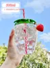 Strawberries Garrafas de água Plástico Plástico Garota de leite de leite de leite garrafa de verão portátil de água com palha