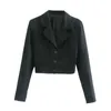 Kurzer Blazer für Damen, koreanisch, langärmelig, Vintage-Tops, Knöpfe, gekerbter Ausschnitt, Crop-Top, lässige Streetwear 210930