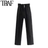 Kobiety eleganckie mody boczne kieszenie proste dżinsy vintage wysokiej elastyczna talii przycisk mucha żeński denim spodnie mujer 210507