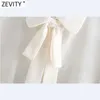 Zeveity женская мода украшения лук сплошные повседневные короткие блуза офисные дамы жемчужина рубашка Chic Cheic Chemise Tops LS7383 210603