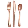 75 stks Rose Gold Plastic Silverware-Disposable Stickware Set-Heavyweight plastic bestek - Inclusief 25 vorken, 25 lepels, 25 messen 211216