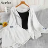 Neploe Loose Causal Solid 3 Pcs Femmes Ensemble Col V Sans Manches Camis + Veste À Capuche À Manches Longues + Taille Haute Hanche Costume Court Printemps 210423