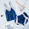 Lace Women Pajamas Set Solid Spaghetti Strap Top Ladies Sexy Homewear Suit with Shorts Ice Silk Summer Sleepwear for Female Q0706