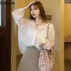 Неослое Вышивка Цветочные Рубашки Летние Блузки Женщины Смотреть сквозь солнцезащитный крем Блуза Свободная корейская мода Blusas Mujer 94893 210422