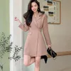 Women Korean Chic Style Version Slim Fashion Business Coat Lace Up Long Sleeve Solid Female Outerwear 210520