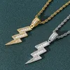 18k Gold Flash Lightning Halsbandsmycken Set Diamond Cubic Zirconia Pendant Hip Hop Halsband Bling smycken för kvinnor män Stainle254i