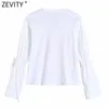 ZEVITY Moda Donna O Collo Bearty Stampa Casual Grembiule Camicetta Femminile Popeline Manica Patchwork Maglia Camicie Chic Blusas Top LS9121 210603