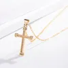 S2433 Fashion Jewelry 24k Gold Plating Diamond Jesus Cross Necklace Women Men Crystal Row Pendant Necklaces