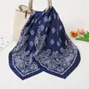 Fashion Women Navy Blue Cashew Floral Square Silk Shawl Scarf Lady Print Soft Wraps Luxury Bufandas Muslim Hijab 70*70Cm