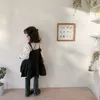 Spring Korean Style Baby Girl 2-pcs Sets Long Sleeves Black Dot Shirts + Sling Dress Kids Clothes E654 210610