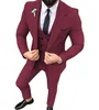 Burgundy Wedding Tuxedos Groom Attire Groomsmen Outfit Slim Suits Fit Man Suit Men's Suits Bridegroom Jacket Vest Pants200K