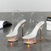 حذاء متوهجة امرأة مضيئة الصنادل واضحة المرأة منصة الأحذية واضحة عالية الكعب شفاف متجرد الزفاف