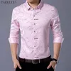 Męska Moda Geometryczne Linie Drukuj Koszula Wiosna Slim Fit Długą Rękaw Sukienka Koszula Biznes Casual Wedding Chemise Pink 210522