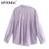 Damesmode Semi-Sheer Back Geplooid Detail Blouses Revers Collar Lange Mouw Vrouwelijke Shirts Chique Tops 210420