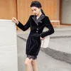 Fashion Women Two Piece Set Dot Velvet Long Sleeve Black Jacket + High Waist Lace Patchwork Mini Skirt Suit 210519