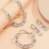 2021 Punk Simple Link Chain Aesthetic Choker Necklace for Women Couple Bracelet Hanging Earring Jewelry Set Gift