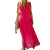 Women Dress Cotton Linen V Neck Sleeveless Bohemia es Sexy Long Solid Maxi Loose Casual Beach Summer es 210513