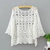 Bloups feminina camisas qiukichonson Blusa de renda branca Mulheres de manga curta Tops de verão Senhoras fofas Hollow Out Crochet Biquíni SunPro