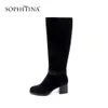 Sophitina Confortável Rodada Botas de Tee Botas de Alta Qualidade Criança Camurça Fashion Zipper Square Salto Sapatos Ankle Boots SC344 210513