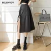 Mulheres High Cintura Saias Irregular A-Linha Verão Escritório Senhora Midi Feminino Lace Up Split Skirt Mulher Retro Streetwear 210520