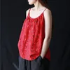 Johnature Women Clothes Summer Tops Casual Print Flower Vintage Regular Loose Cotton Red Women Camis 210521